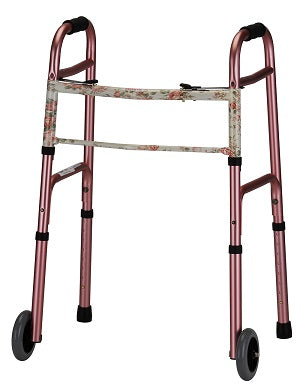 Folding Walker with 5" Wheels, Pink & Floral