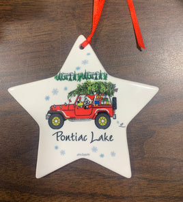 Pontiac Lake Santa Red Truck Ornament