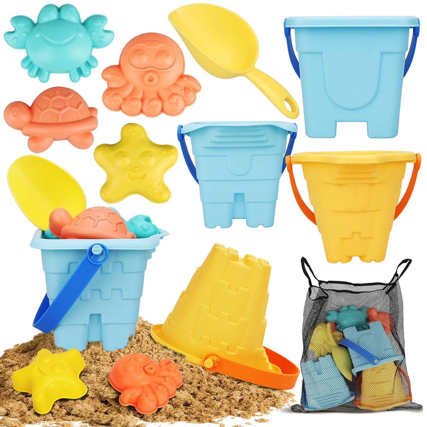 Sand Toys - 9 Beach Toys Includes 3 Beach Sand Castle Bucket