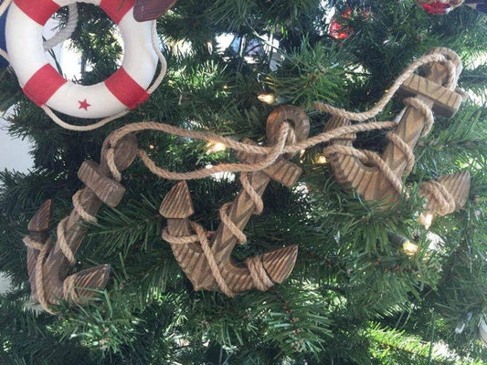Wooden Rustic Decorative Triple Anchor Christmas Ornament Set
