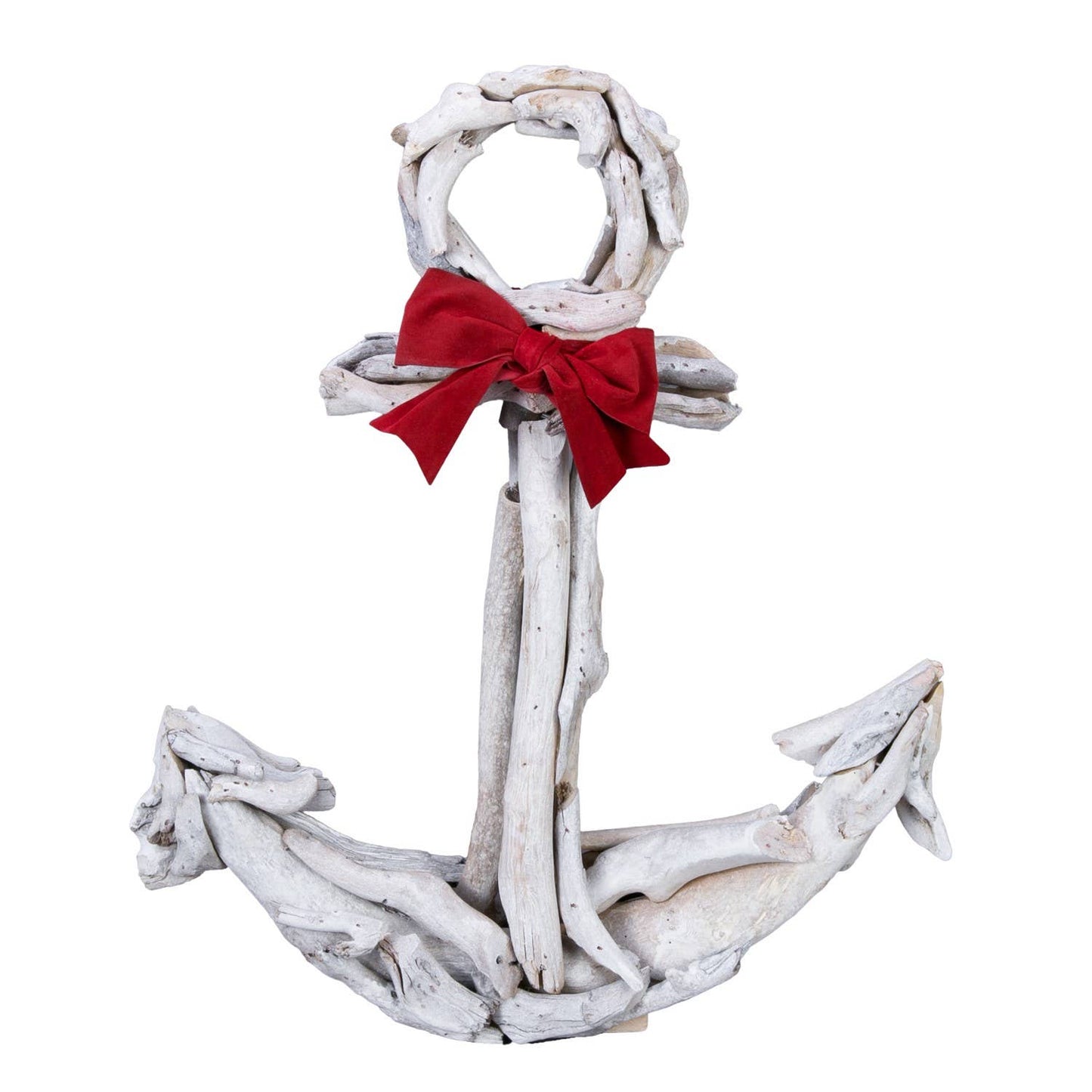 Christmas Driftwood Anchor With Red Bow