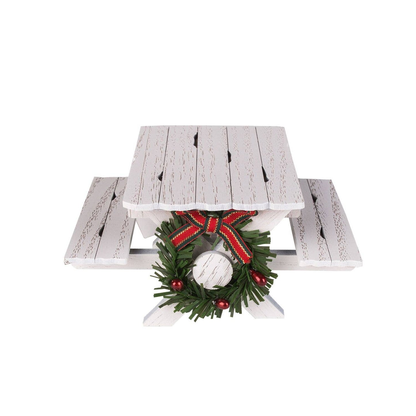 Christmas Picnic Table with Wreath, White 5.1 Inches